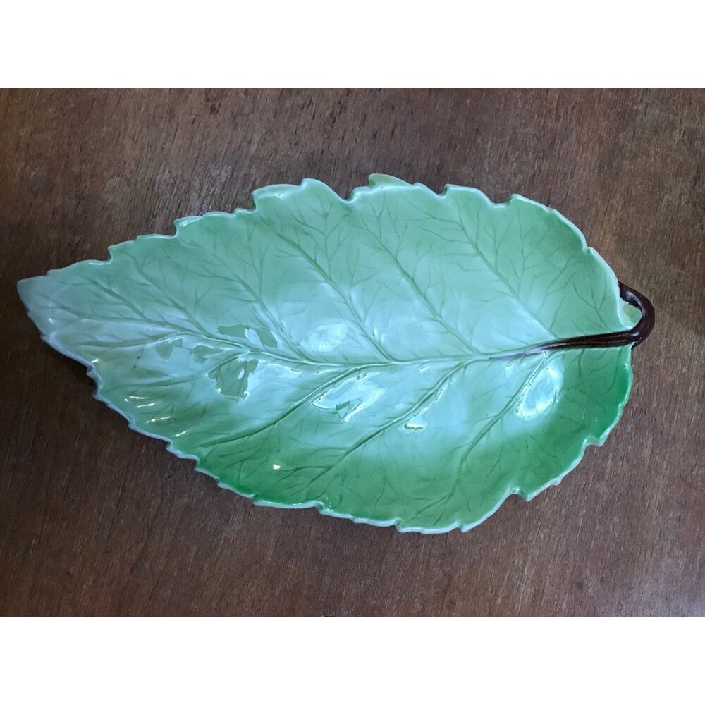 Royal Winton Snack Dish - Leaf Design - Green and Cream - 25.5cm long